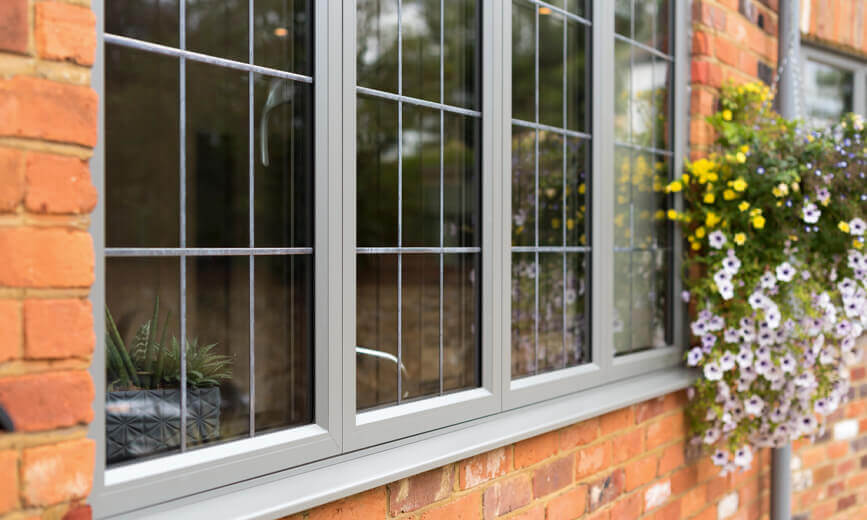 Grey aluminium casement windows