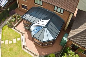 A livinroof conservatory p-shaped roof