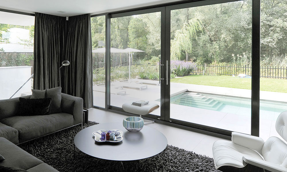 Black aluminium sliding patio door interior view