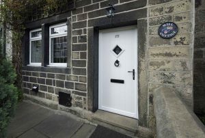 white composite front door