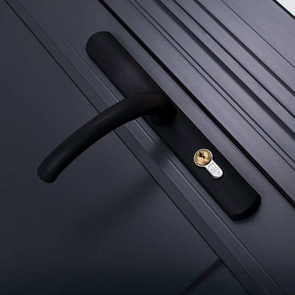 black origin door handle close up