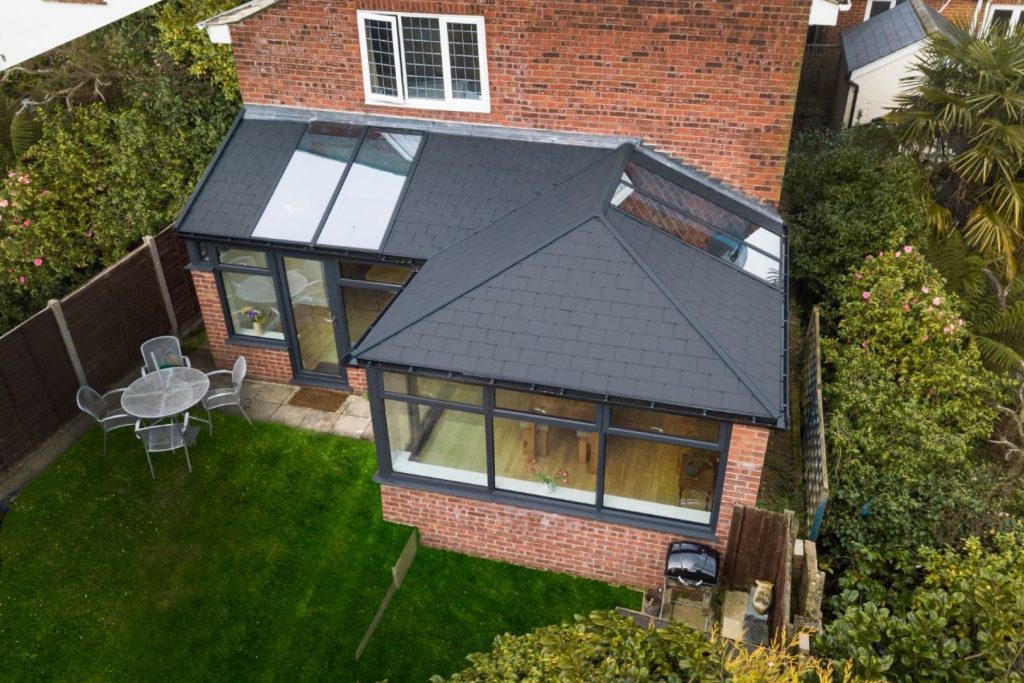 ultraroof black tiled roof conservatory